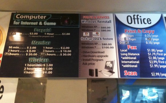 Internet Cafe prices